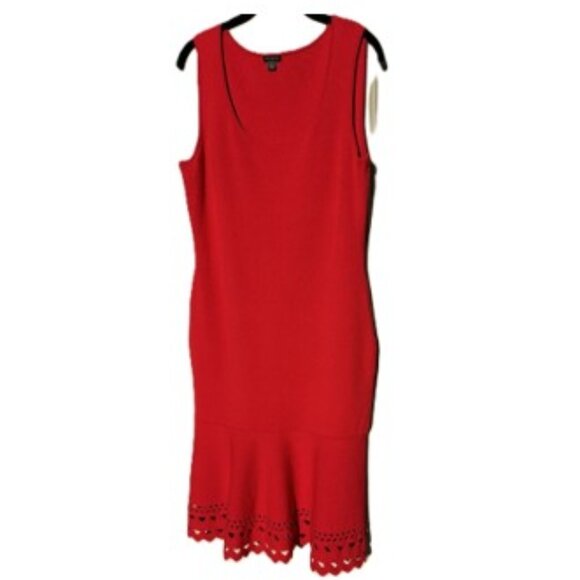 Red Ann Taylor Laser Cut Flounce Sweater Dress Sz Medium - Picture 1 of 8